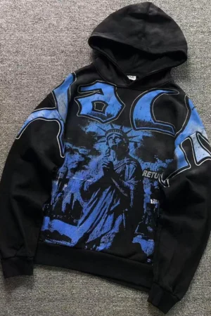 VALLEY Black Blue Skulls Horror Hoodie