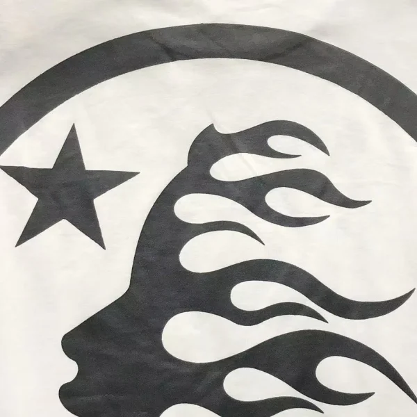 HELLSTAR White Black Circle Flame Logo T-Shirt - fabric detail
