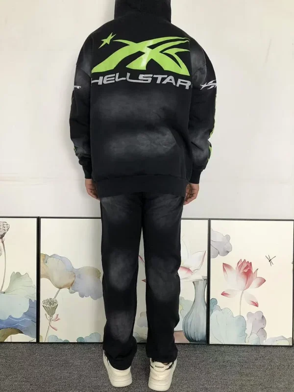 HELLSTAR Black Green Racing Hoodie Set - close-up detail