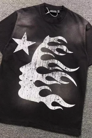 HELLSTAR Black White Flame Face T-Shirt