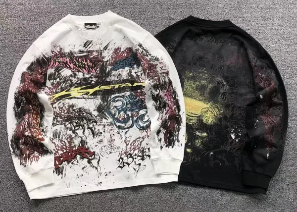 HELLSTAR White Colorful Splatter Sweatshirts Long Sleeve - close-up detail