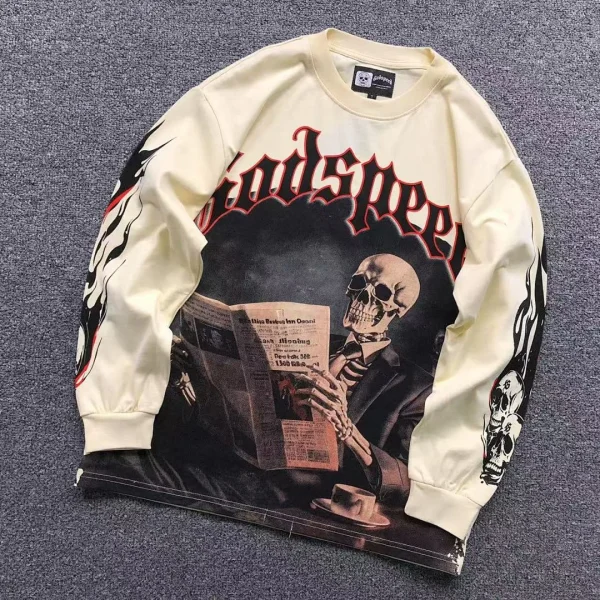 GODSPEED Cream Reading Skeleton Chair Long Sleeve - front view