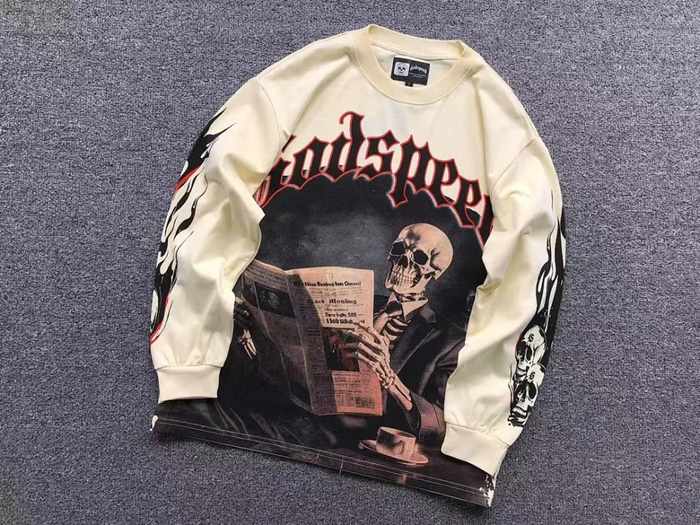 GODSPEED Cream Reading Skeleton Chair Long Sleeve - alternate angle