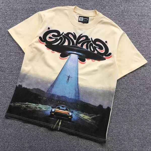 GODSPEED Cream UFO Car Abduction T-Shirt - front view