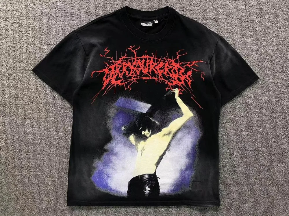 HELLSTAR Black Red Metal Rock Band Portrait T-Shirt - alternate angle