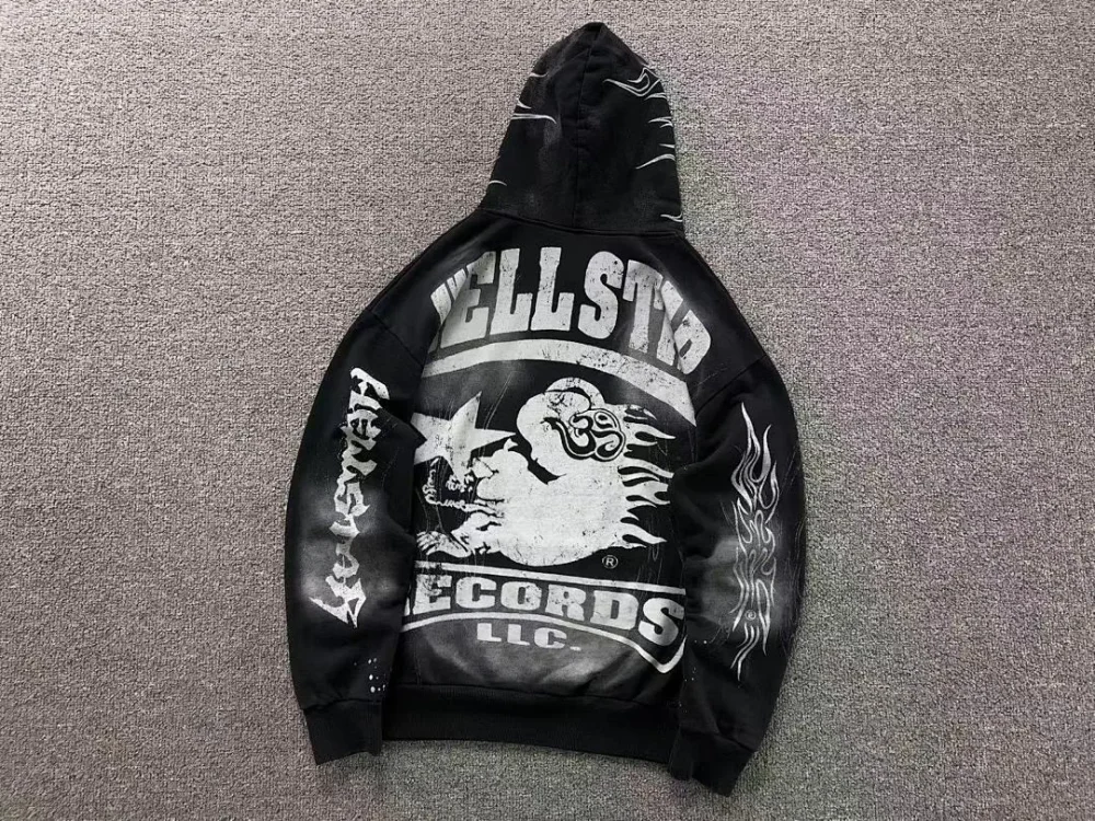 HELLSTAR Black Records Skull Hoodie - alternate angle