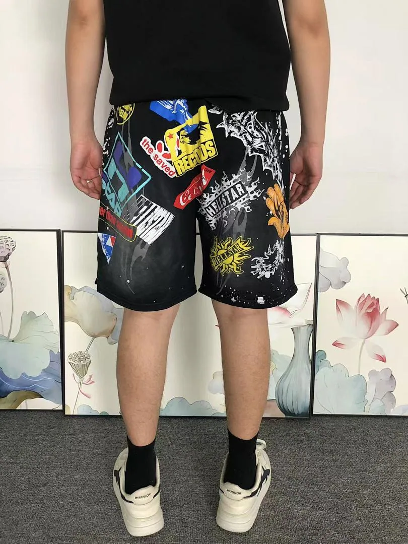 HELLSTAR Black Patchwork Splatter Shorts - full look