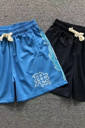 MIXED EMOTION Blue & Navy Kanji Wolf Shorts