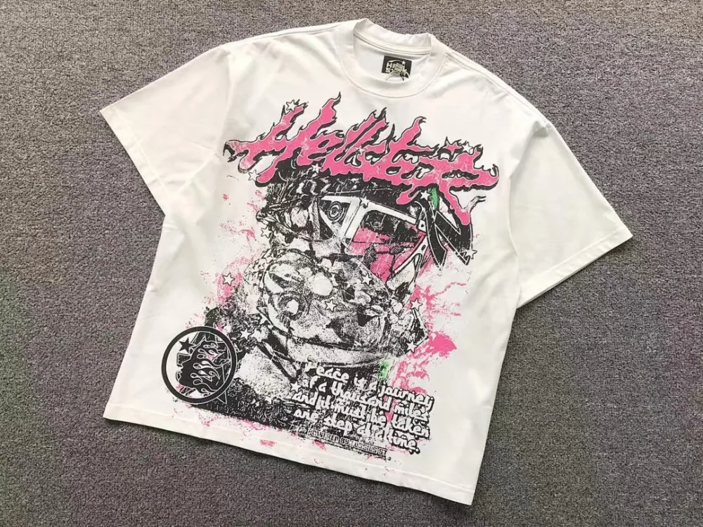 HELLSTAR White Pink Moto Collage Print T-Shirt - alternate angle