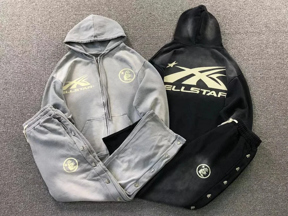HELLSTAR Grey Zip Hoodie Sets - alternate angle