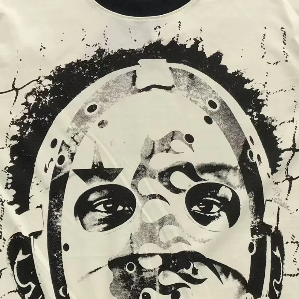 HELLSTAR Cream Poster Face Panel Print T-Shirt - fabric detail