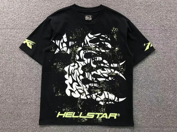 HELLSTAR Black B/w Hand Drawn Flame T-Shirt - close-up detail