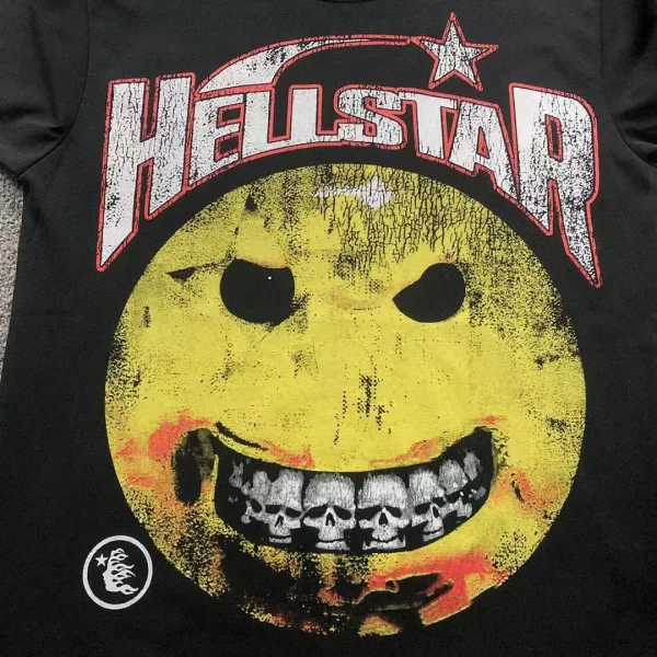 HELLSTAR Black Yellow Smiley Face T-Shirt - styled shot
