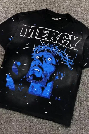 HELLSTAR Black Blue Mercy Jesus Skull T-Shirt