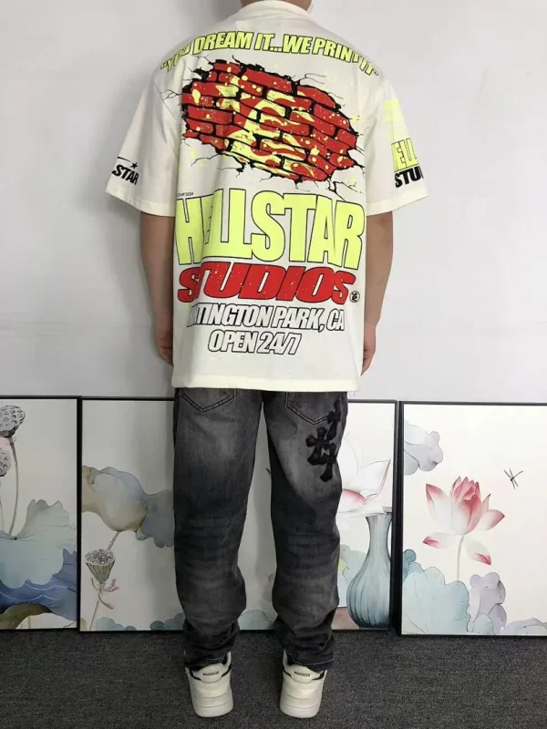 HELLSTAR Cream Green Cartoon Burst T-Shirt - full look