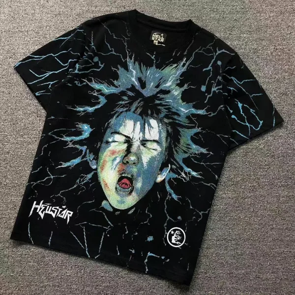 HELLSTAR Black Blue Burst Face T-Shirt - front view