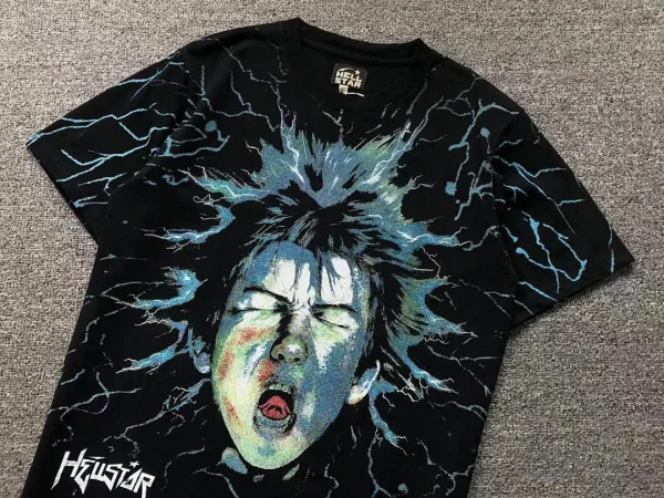 HELLSTAR Black Blue Burst Face T-Shirt - size reference