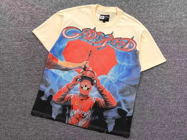 GODSPEED Cream Red Umbrella Racer Rain T-Shirt - alternate angle