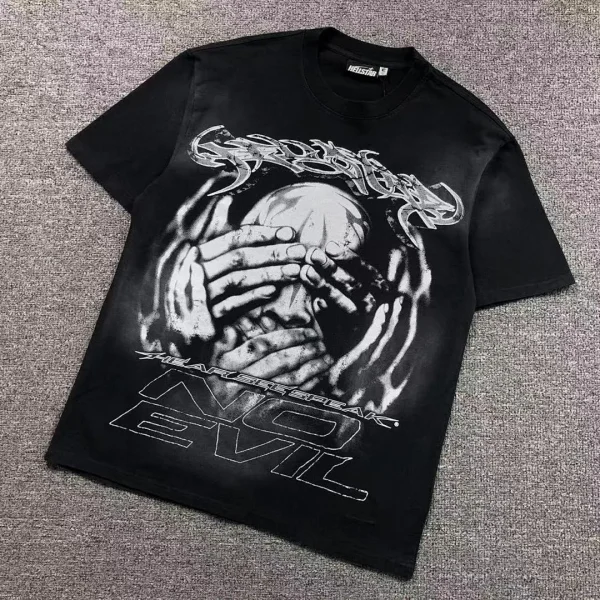 HELLSTAR Black White No Evil Hands Face T-Shirt - front view