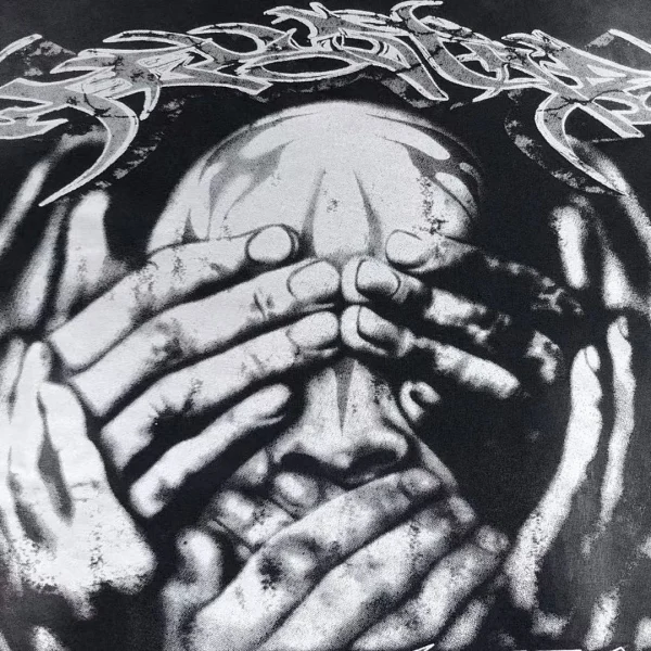 HELLSTAR Black White No Evil Hands Face T-Shirt - fabric detail
