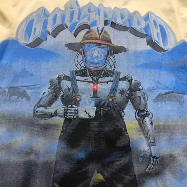 GODSPEED Cream Robot Cowboy Desert T-Shirt - styled shot