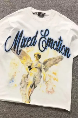 MIXED EMOTION White Mixed Emotion Blue Angel Script T-Shirt