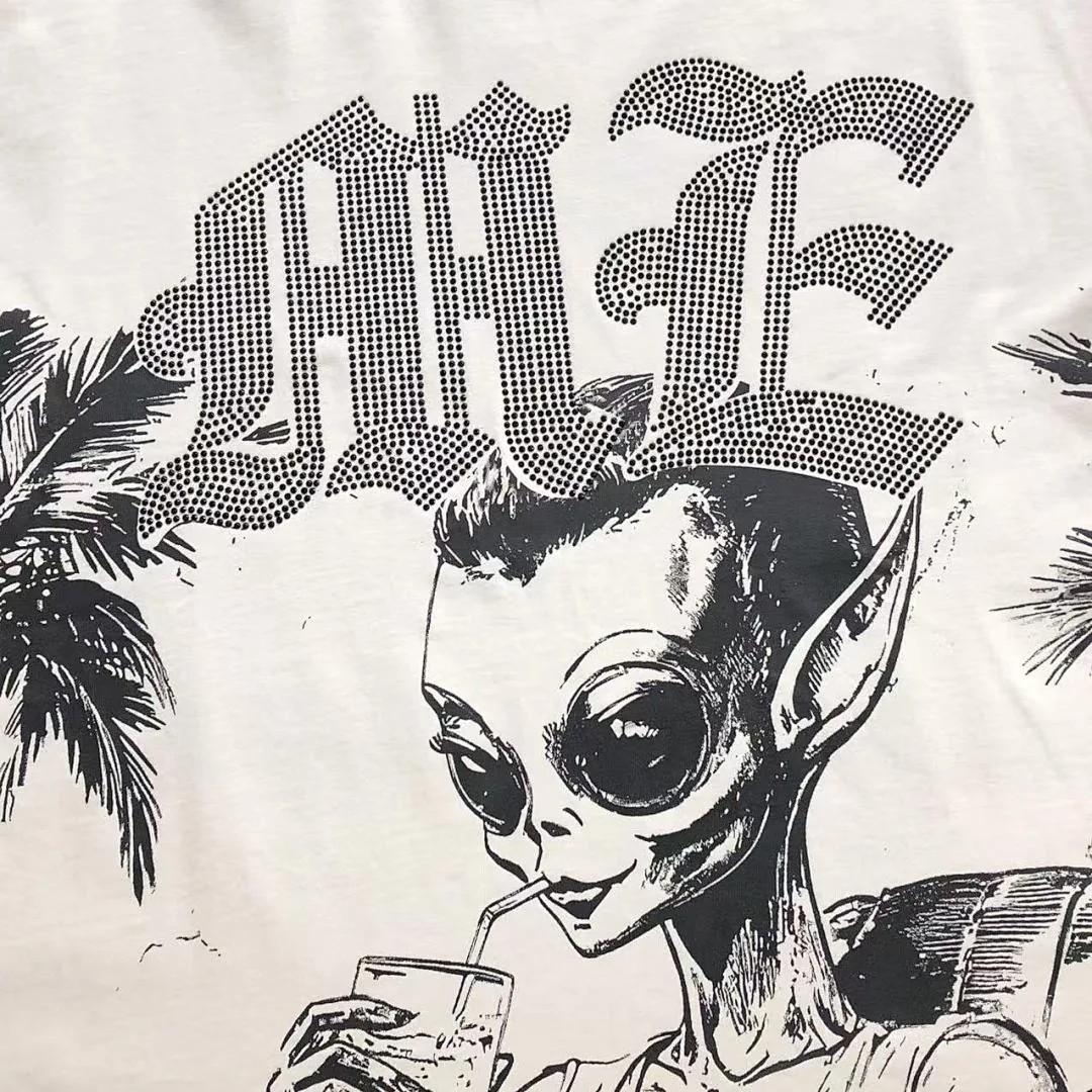 MIXED EMOTION White Rhinestone Alien Coconut T-Shirt - photo 1