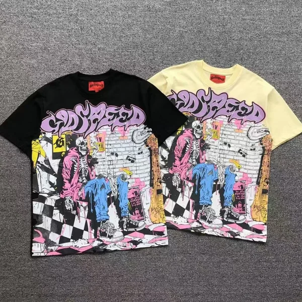 GODSPEED Black Racing Checkered Figures T-Shirt - front view
