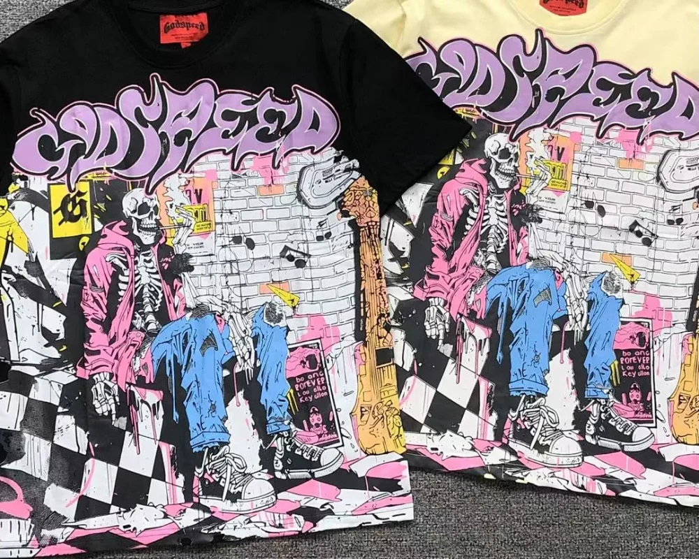 GODSPEED Black Racing Checkered Figures T-Shirt - size reference