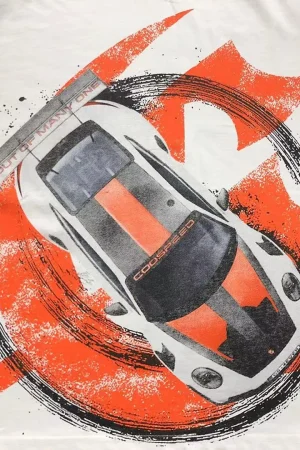 GODSPEED White Race Car Circle Brush T-Shirt