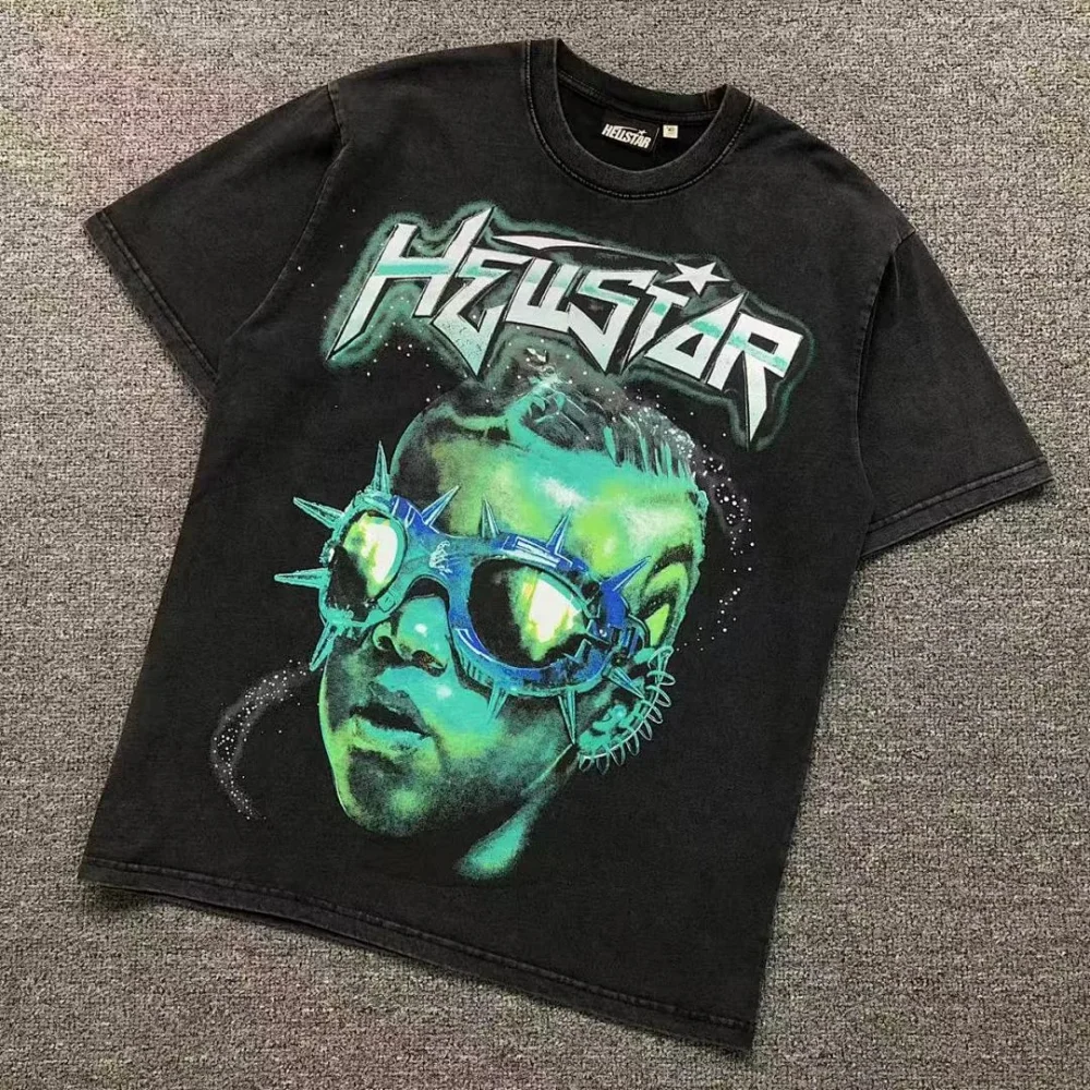 HELLSTAR Black Green Alien Sunglasses T-Shirt - front view