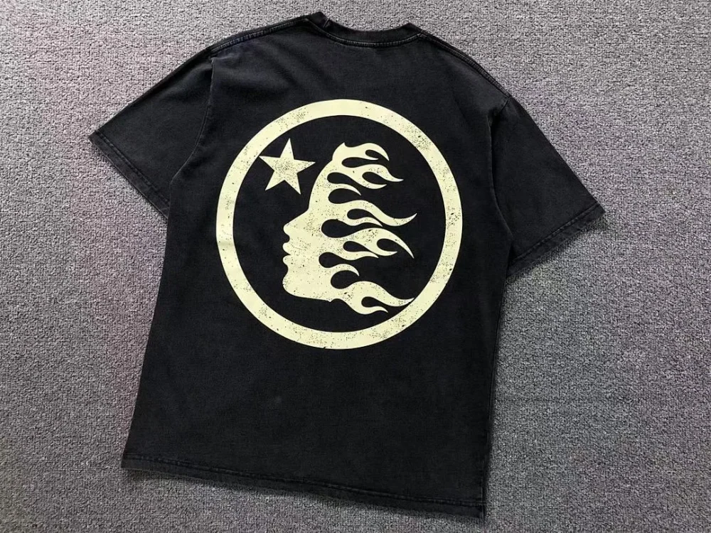 HELLSTAR Black Cream Circle Logo Back Print T-Shirt - alternate angle