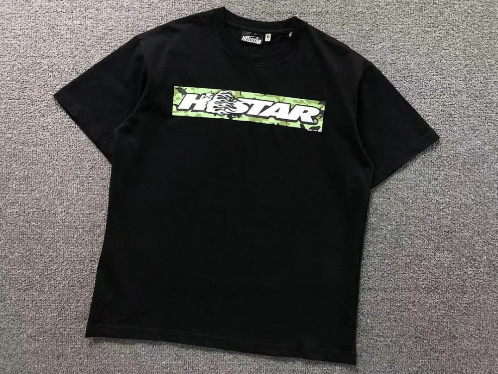 HELLSTAR Black Green Logo Chest Print T-Shirt - size reference