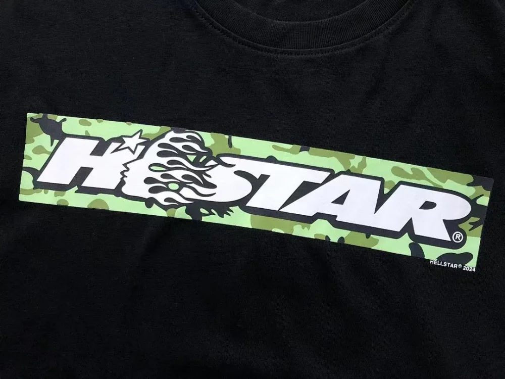 HELLSTAR Black Green Logo Chest Print T-Shirt - fabric detail