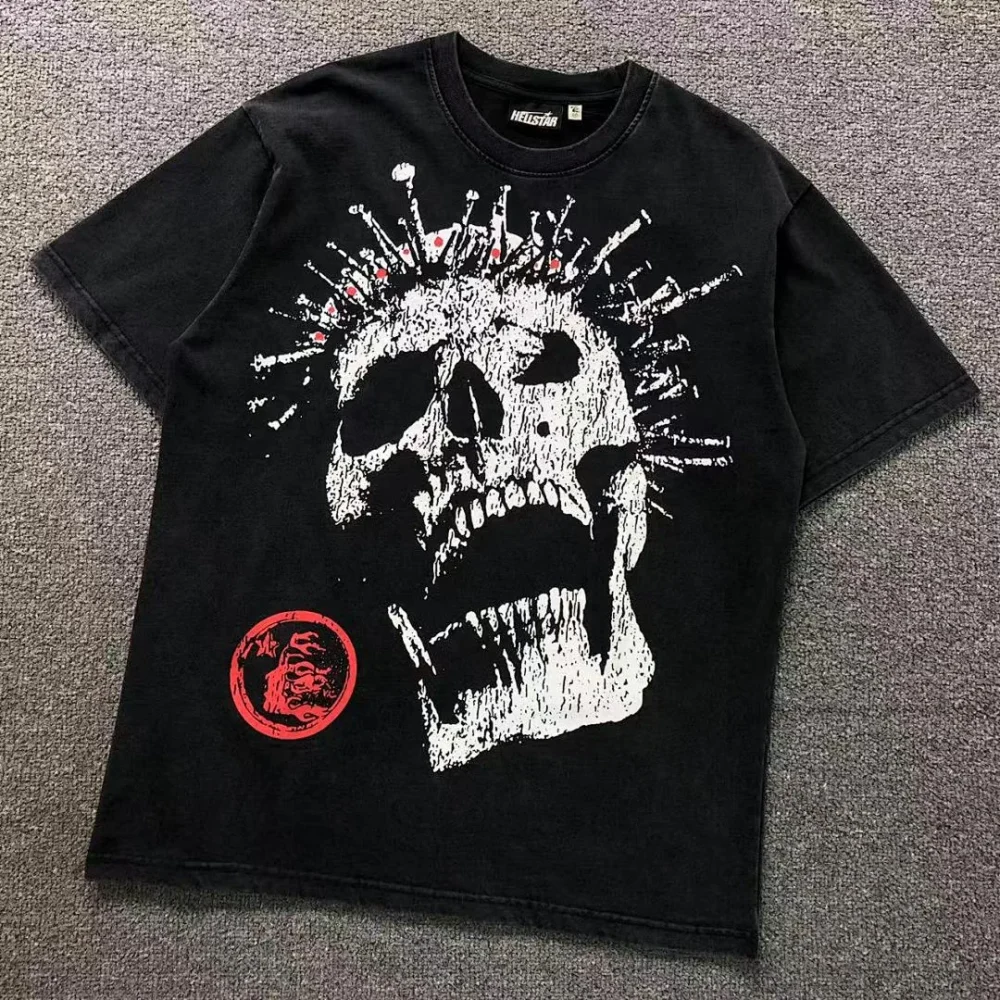 HELLSTAR Black White Screaming Skull T-Shirt - front view