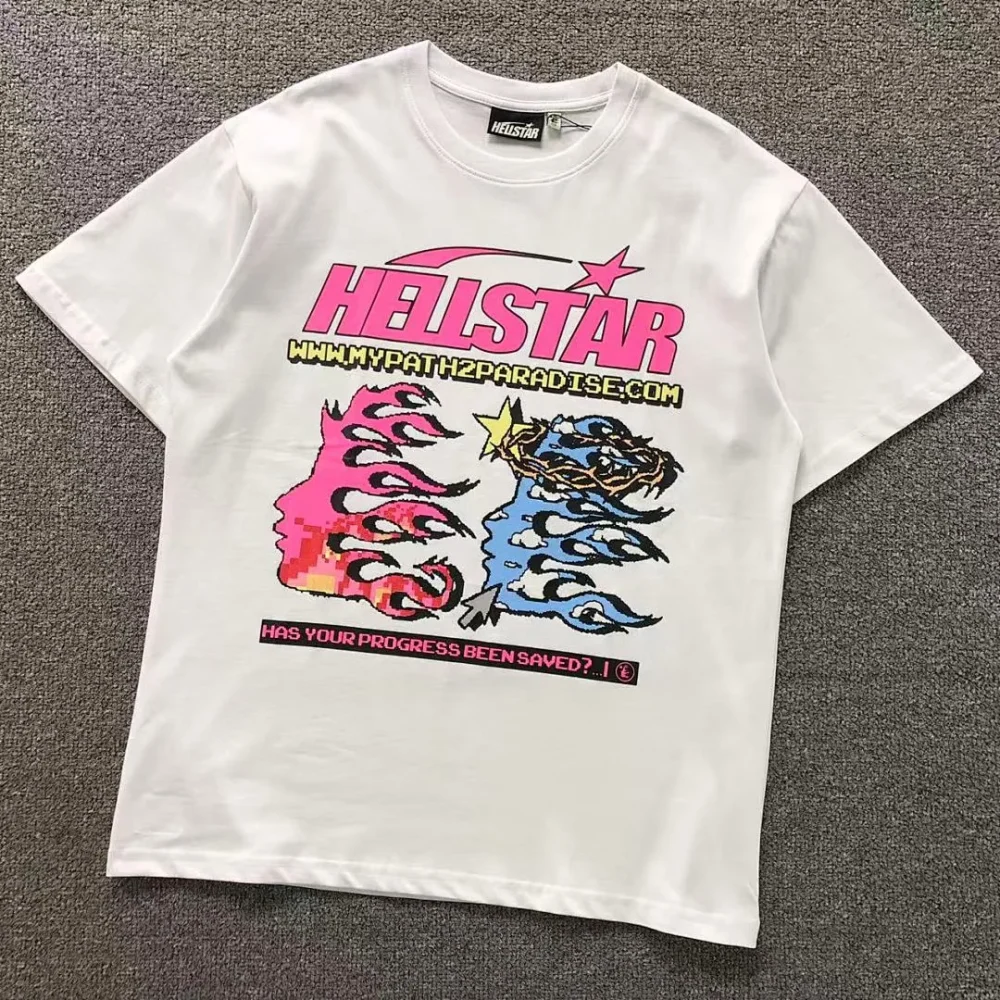 HELLSTAR White Pink Blue Flame Pair T-Shirt - front view