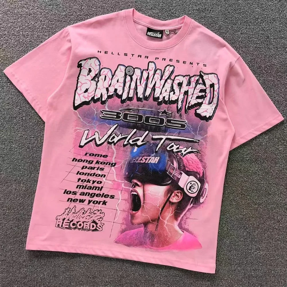 HELLSTAR Pink Brainwashed World Tour T-Shirt - front view