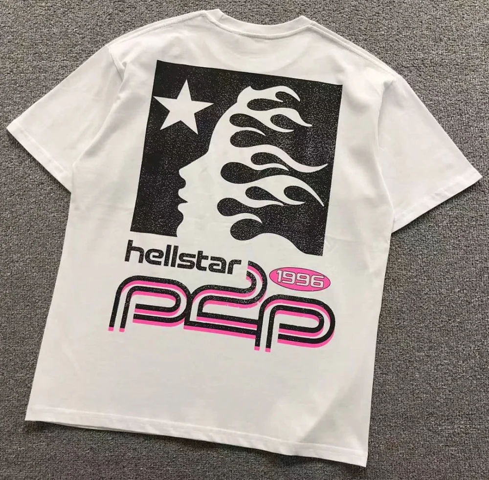 HELLSTAR White Black Box Flame Face 1996 P2P T-Shirt - close-up detail