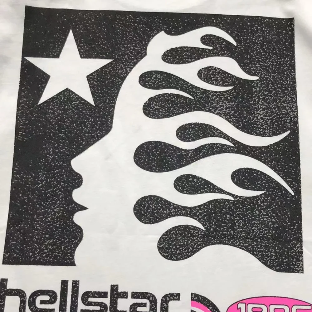 HELLSTAR White Black Box Flame Face 1996 P2P T-Shirt - fabric detail
