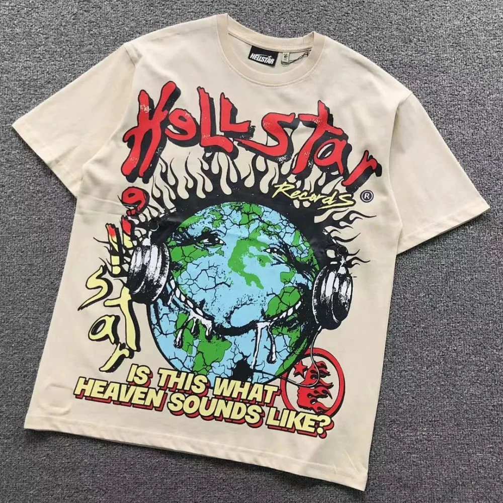 HELLSTAR Cream Green Earth Heaven Sounds T-Shirt - front view