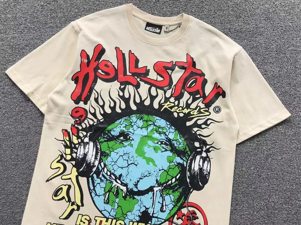 HELLSTAR Cream Green Earth Heaven Sounds T-Shirt - size reference