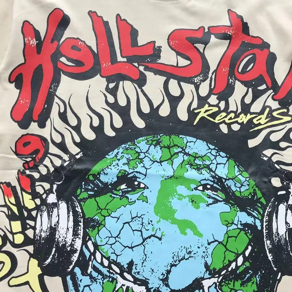 HELLSTAR Cream Green Earth Heaven Sounds T-Shirt - fabric detail