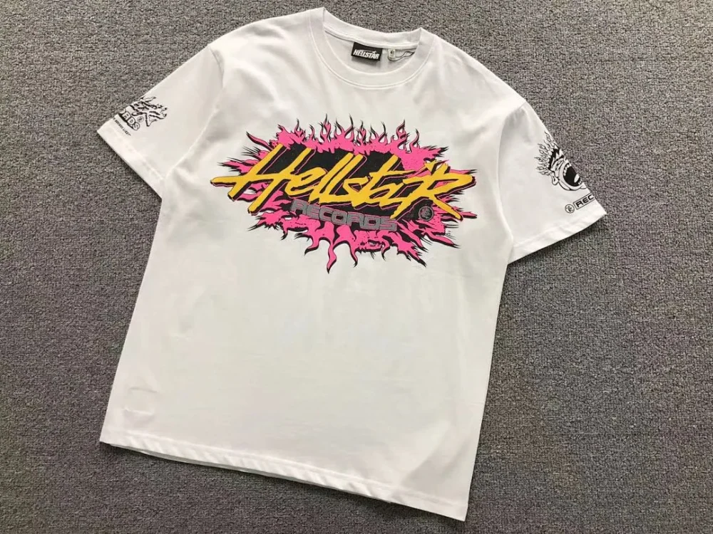 HELLSTAR White Pink Letters T-Shirt - fabric detail