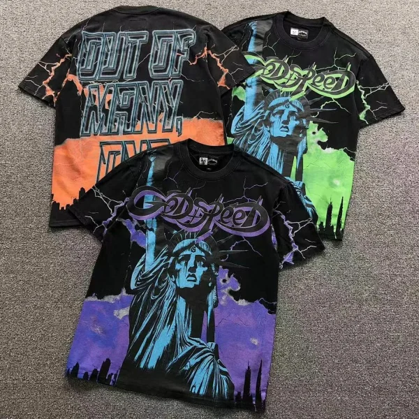 GODSPEED Black Statue of Liberty Neon T-Shirt - front view