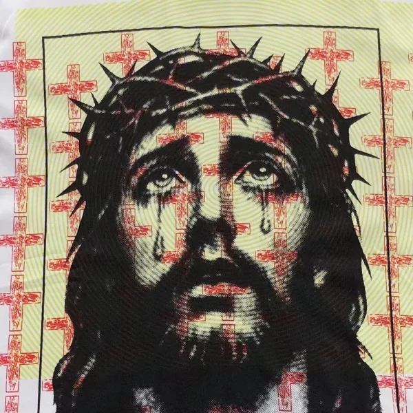 HELLSTAR White Savior Jesus Print T-Shirt - fabric detail