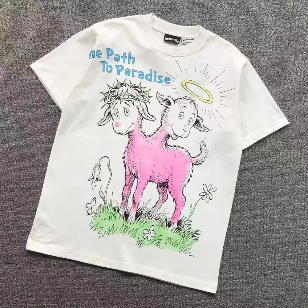 HELLSTAR White Pink Lamb Path to Paradise T-Shirt - front view