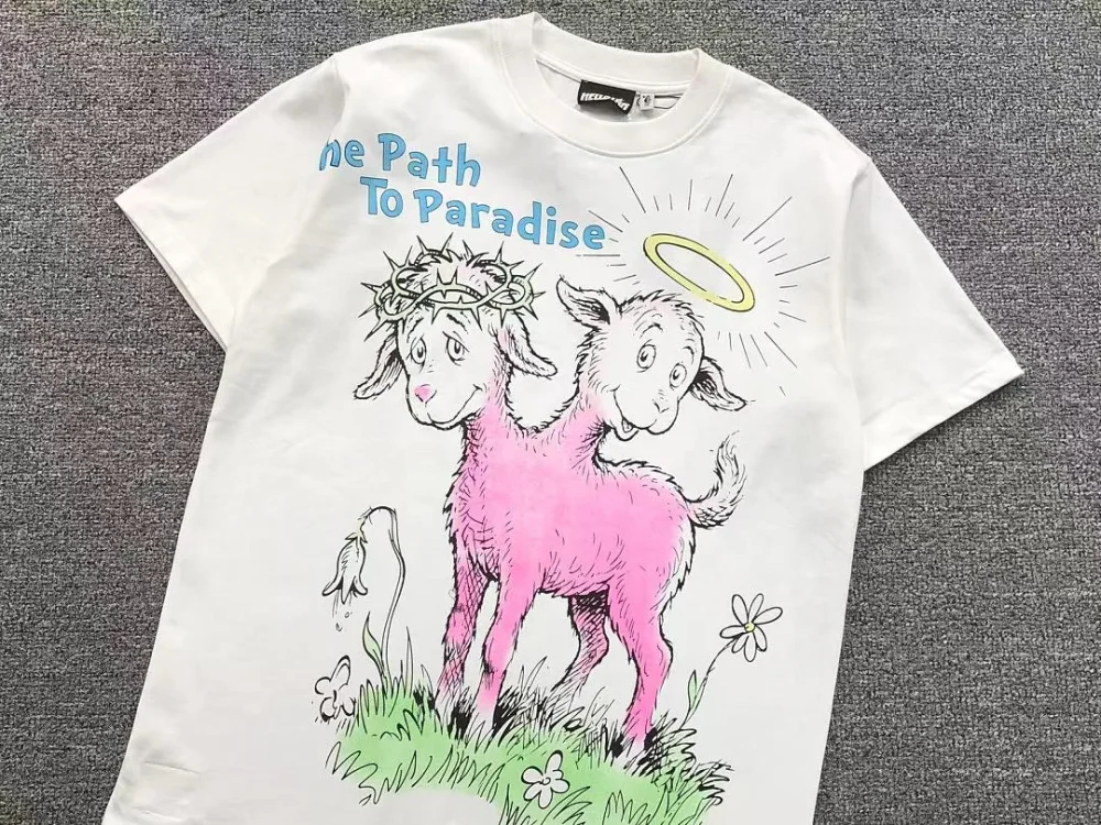 HELLSTAR White Pink Lamb Path to Paradise T-Shirt - size reference