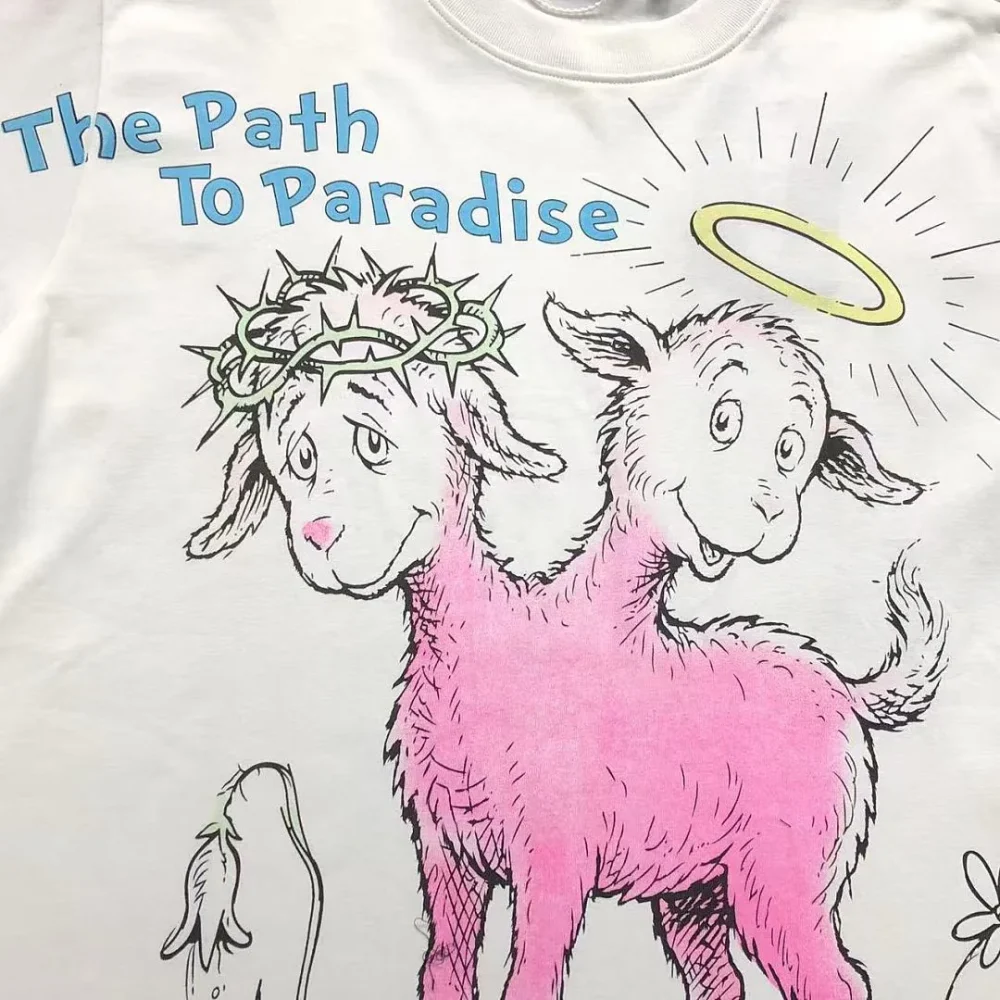HELLSTAR White Pink Lamb Path to Paradise T-Shirt - fabric detail