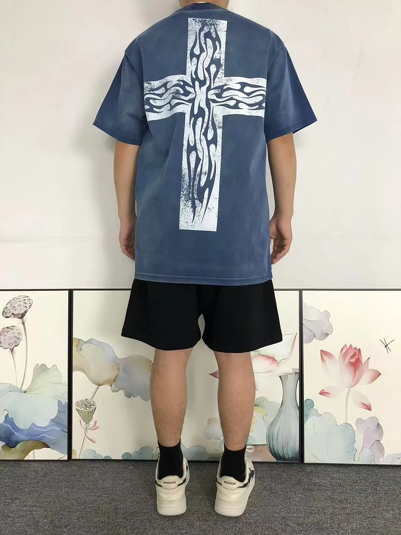 HELLSTAR Blue Washed No Cuts No Glory Anime T-Shirt - full look