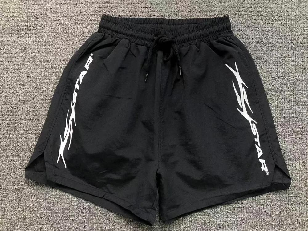 HELLSTAR Black Hstar Side Logo Shorts - close-up detail